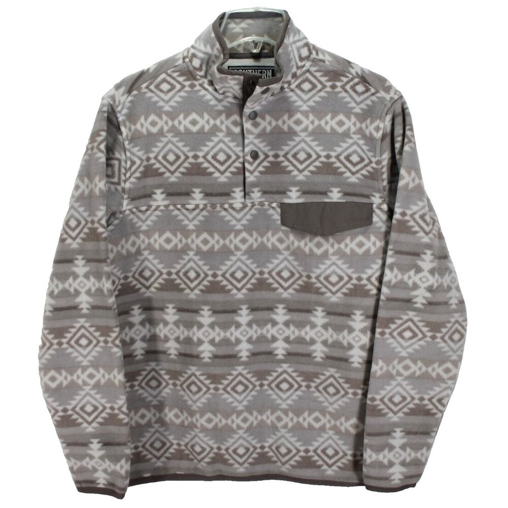 Southern Grit 1/4 Snap Pullover Mens Size M Taupe Southwestern Print Fleece